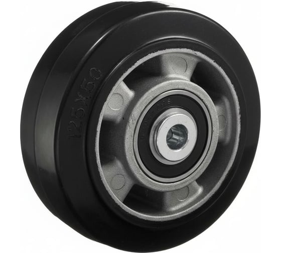 Изображение товара Колесо под ось Стелла-техник диаметр 125мм, грузоподъемность 230кг, эластичная резина, алюминий, шариковый подшипник в комплекте, 7200-125