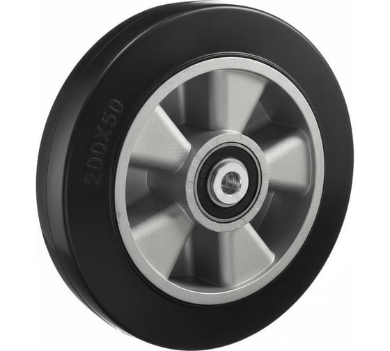 Изображение товара Колесо под ось Стелла-техник диаметр 200мм, грузоподъемность 400кг, эластичная резина, алюминий, шариковый подшипник в комплекте, 7200-200