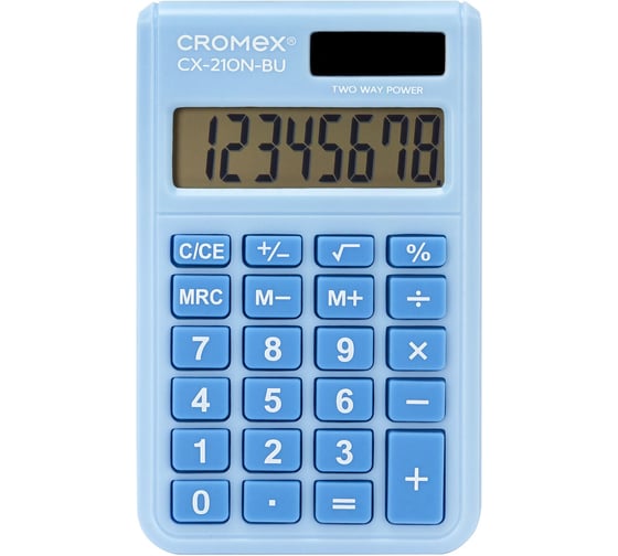 Изображение товара Калькулятор карманный Cromex CX-210N-BU (96х62 мм), 8 разрядов, двойное питание, голубой, 273835