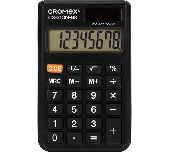 Изображение товара Калькулятор карманный Cromex CX-210N-BK (96х62 мм), 8 разрядов, двойное питание, черный, 273834