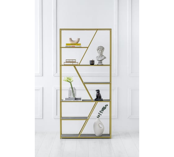 Изображение товара Стеллаж GreenWeen ARNETTA золотой, полки керамика цвет антрацит 1920x900x300 GW-ANNET-G-KA