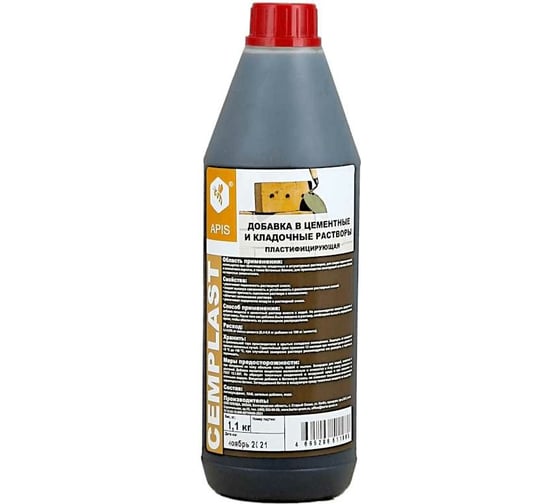 Изображение товара Добавка в штукатурные и кладочные цементные растворы APIS CEMPLAST (бутылка; 1.1 кг) 4665296517449