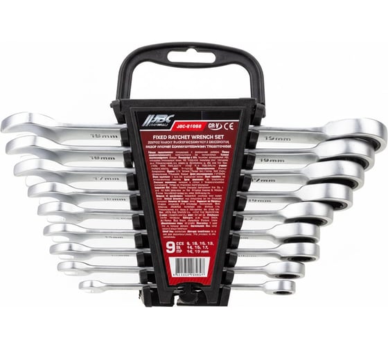 Изображение товара Набор ключей комбинированных трещоточных JBC 9 предметов (8,10,12,13,14,16,17,18,19мм) в пластиковом -51092(62530) JBC-51092(62530)