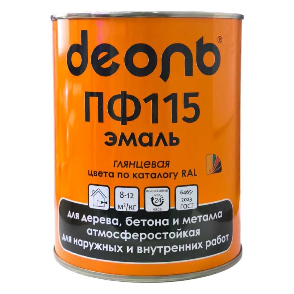 Изображение товара Эмаль алкидная Деоль ПФ-115 черная RAL9017 глянцевая 0,8кг