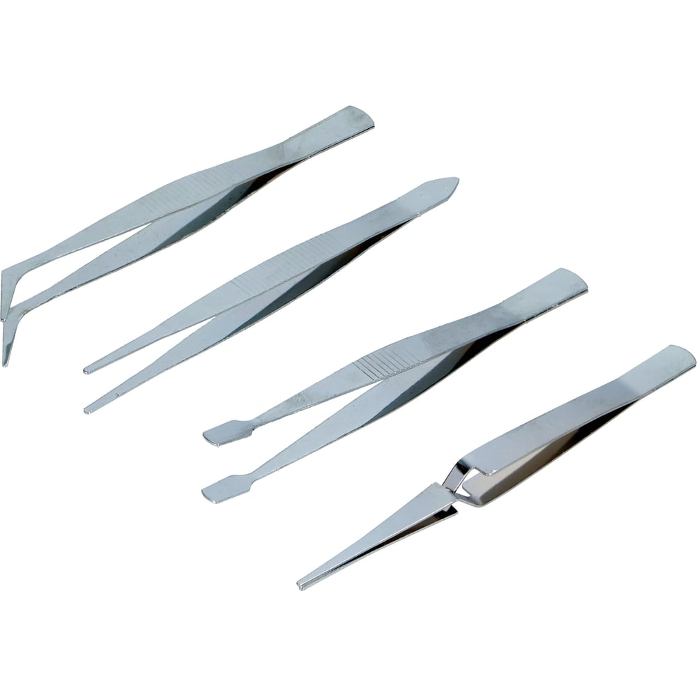 Изображение товара Набор пинцетов FASTER TOOLS из 4 штук для точных работ профессиональный и бытовой