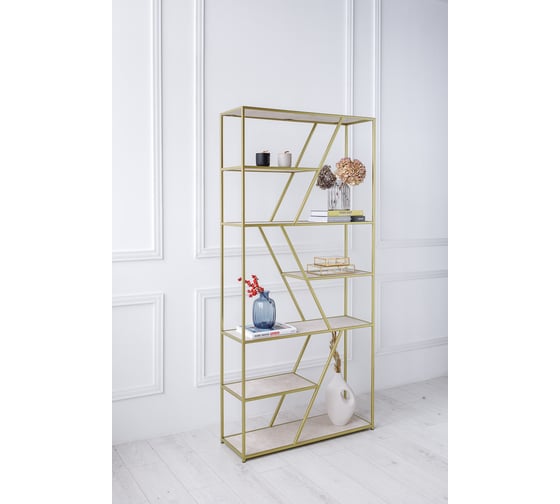 Изображение товара Стеллаж GreenWeen ARNETTA золотой, полки керамика, цвет слоновая кость 1920x900x300 GW-ANNET-G-KI