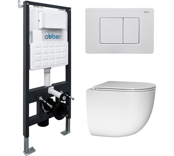 Изображение товара Комплект подвесной унитаз ABBER Bequem AC1132TC белый, с закрытым дном с инсталляцией AC0105 и кнопкой AC0120MW белая матовая AC1132TC-AC0105-AC0120MW