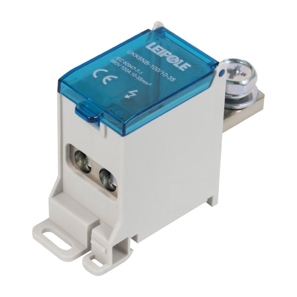 Изображение товара Распределительный блок Leipole 100А 690В на DIN-рейку, серый/синий