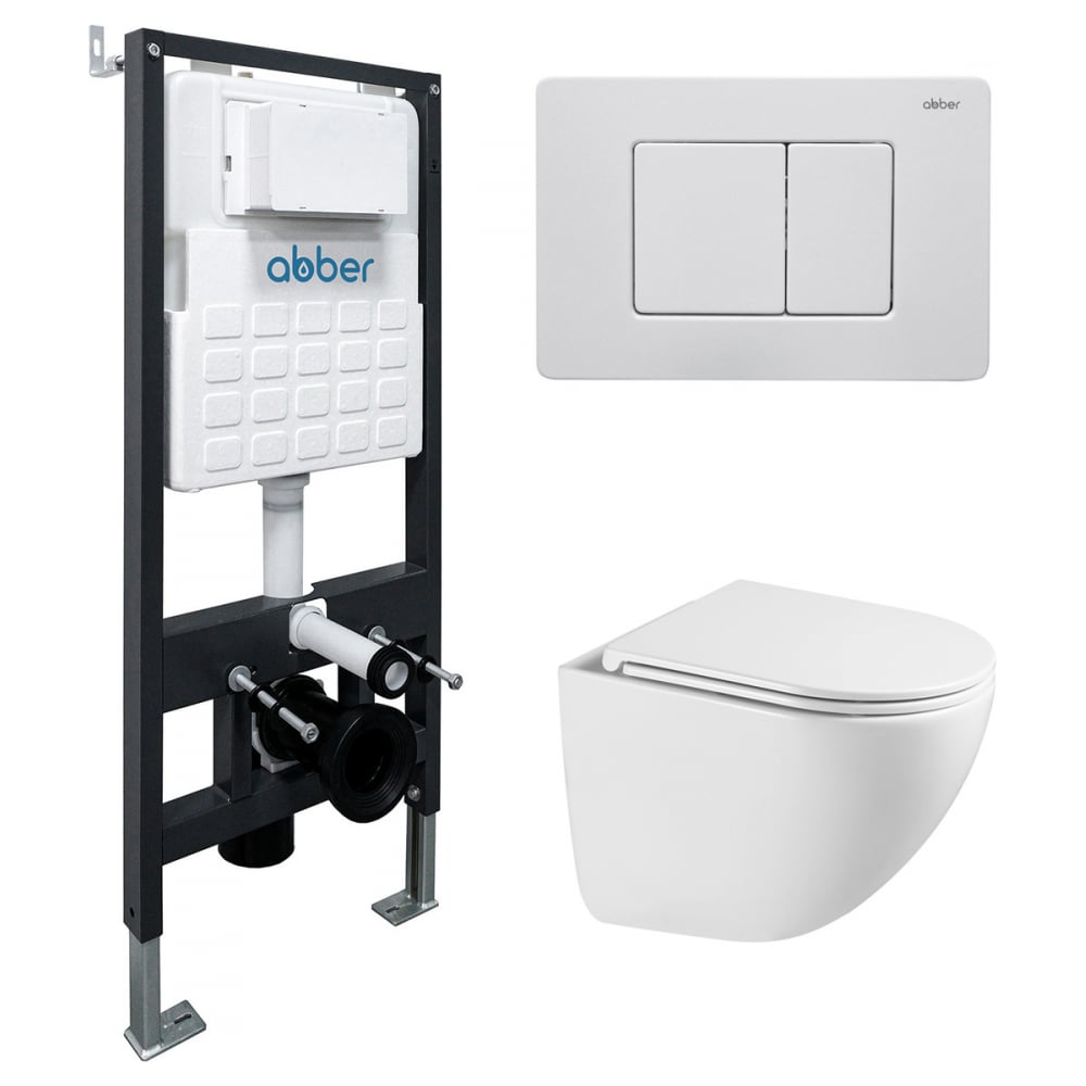 Изображение товара Комплект подвесной унитаз ABBER Bequem AC1131TC белый с инсталляцией и сиденьем Изображение товара Комплект подвесной унитаз ABBER Bequem AC1131TC белый с инсталляцией и сиденьем