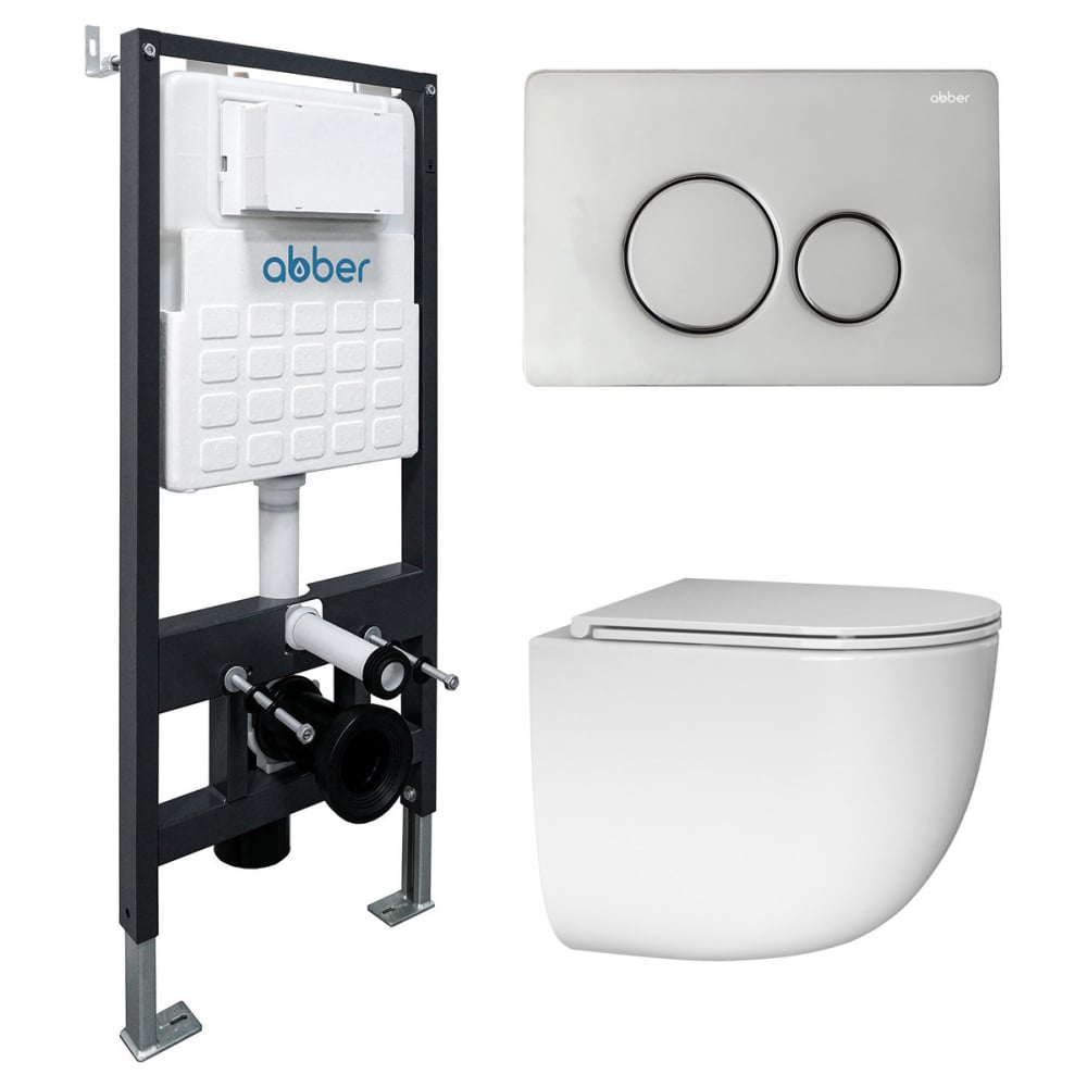 Изображение товара Комплект подвесной унитаз ABBER Bequem AC1132TC белый, с закрытым дном с инсталляцией AC0105 и кнопкой AC0121 хром глянцевый AC1132TC-AC0105-AC0121 Изображение товара Комплект подвесной унитаз ABBER Bequem AC1132TC белый, с закрытым дном с инсталляцией AC0105 и кнопкой AC0121 хром глянцевый AC1132TC-AC0105-AC0121