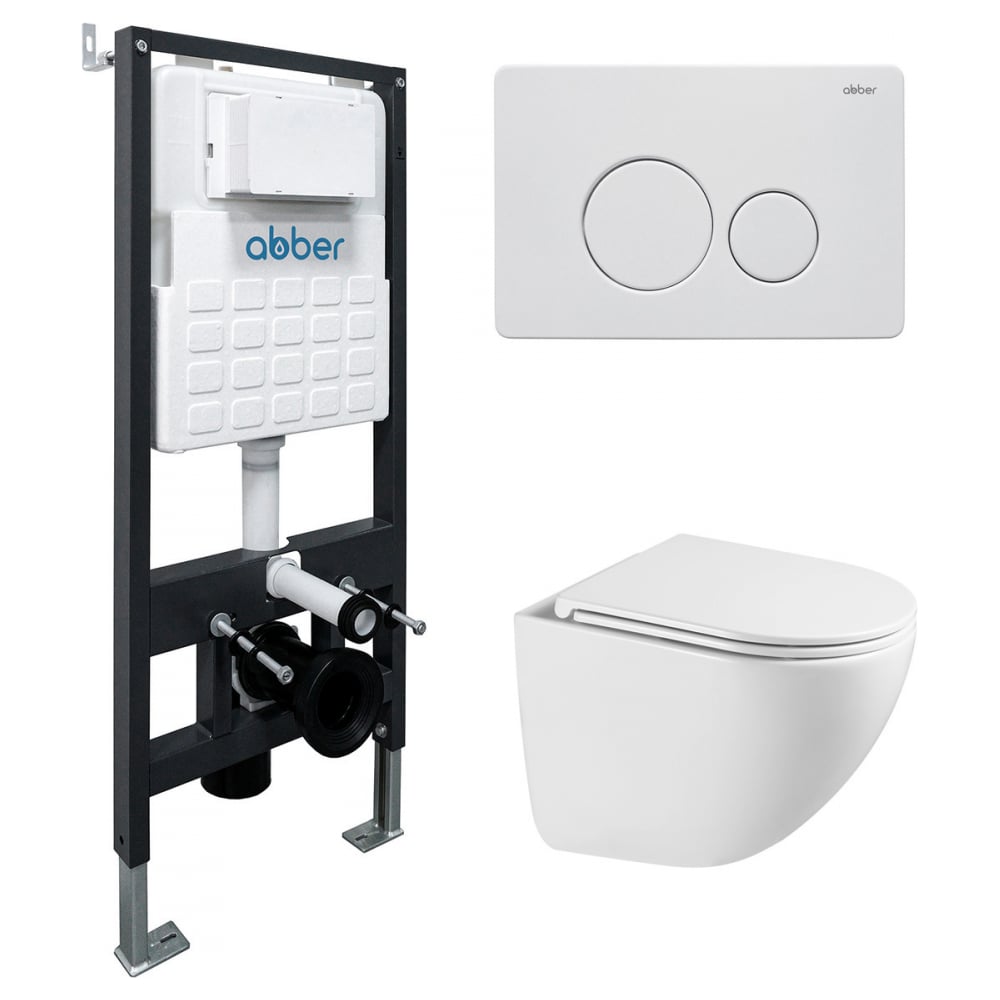 Изображение товара Унитаз подвесной ABBER Bequem AC1131TC белый с инсталляцией и кнопкой Изображение товара Унитаз подвесной ABBER Bequem AC1131TC белый с инсталляцией и кнопкой