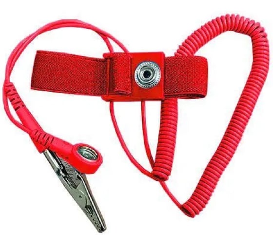 Изображение товара Антистатический браслет НПО ДиОД тканевый (кнопка 10мм) с проводом спирал 1,8м (гнездо 10мм/штекер 4мм) (бордовый) 4610391615798