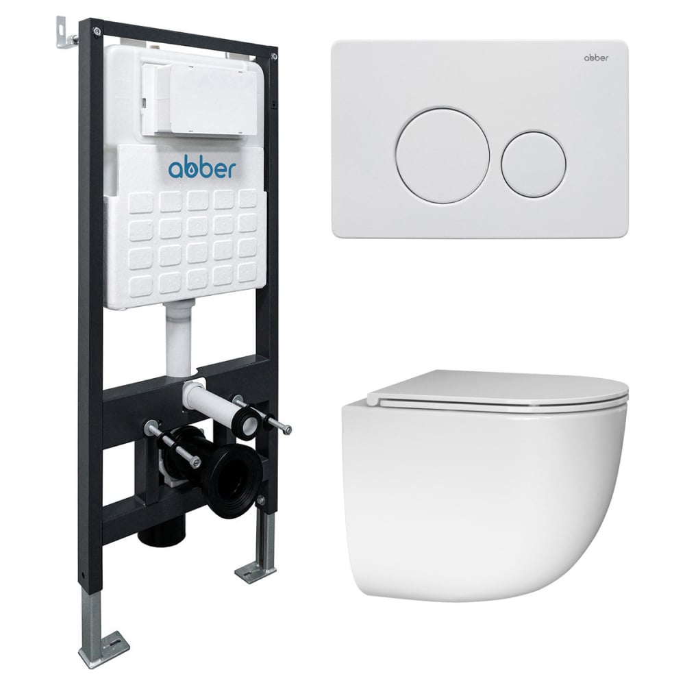 Изображение товара Комплект подвесной унитаз ABBER Bequem AC1132TC с инсталляцией и кнопкой белый