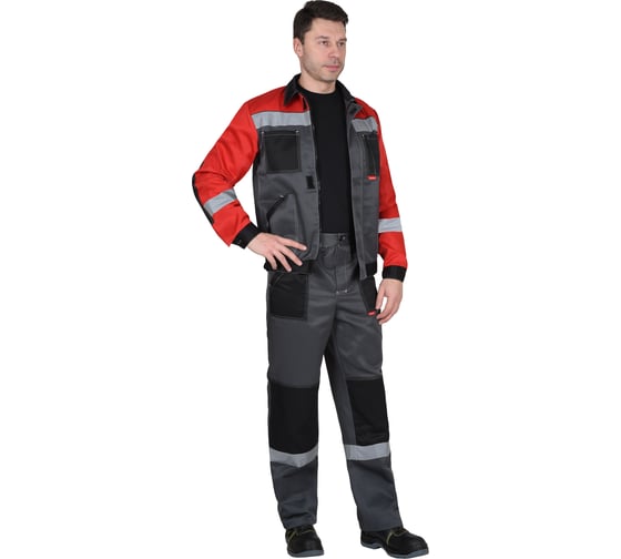 Изображение товара Костюм СИРИУС Лигор-2 куртка кор., брюки т.серый с красным и черным, СОП 50 мм р.120-124/182-188 152793