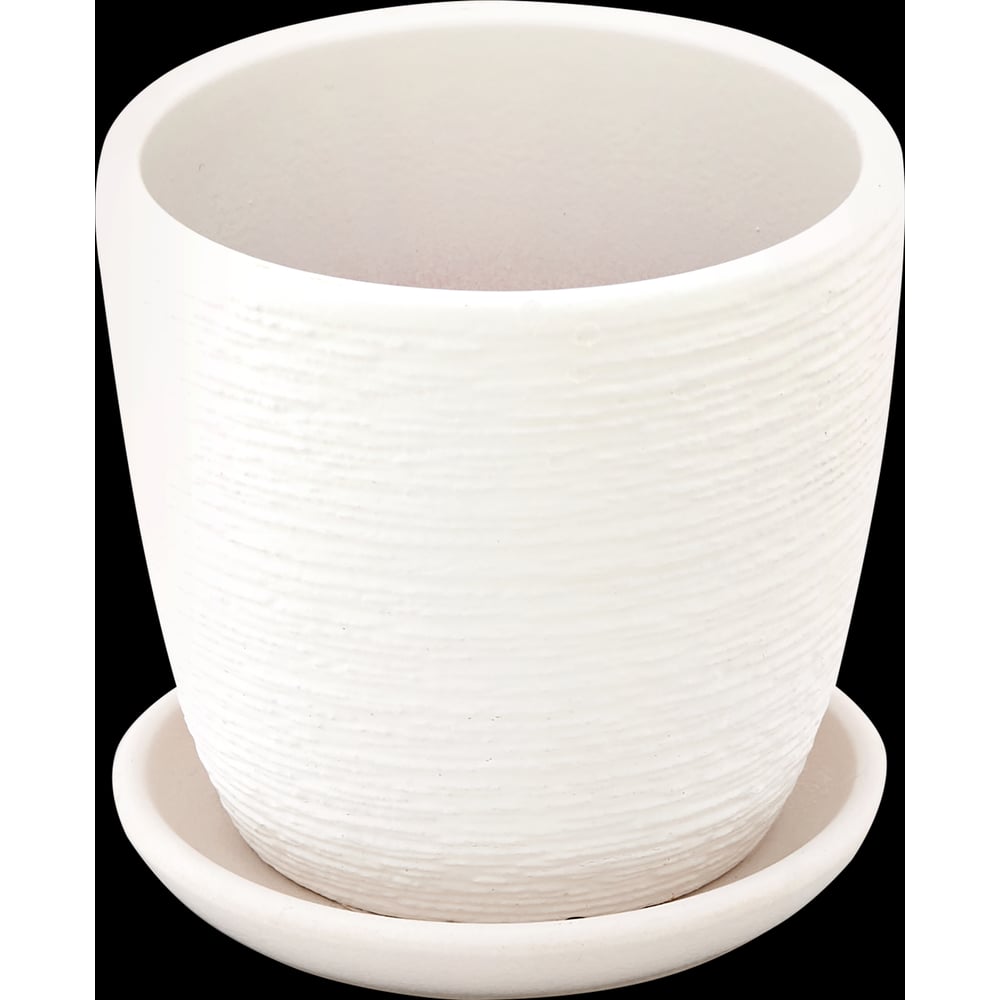 Изображение товара Кашпо Сады Аурики керамика, с поддоном, Гнездо белый крокус, d-9 см, h-9 см, 0.34 л 072075