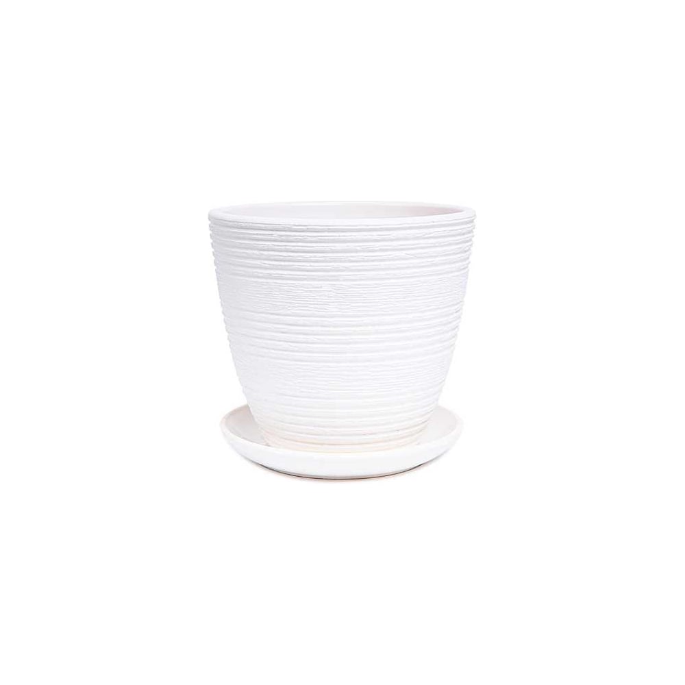 Изображение товара Керамический горшок Сады Аурики Халва с поддоном белый крокус 14.9 см