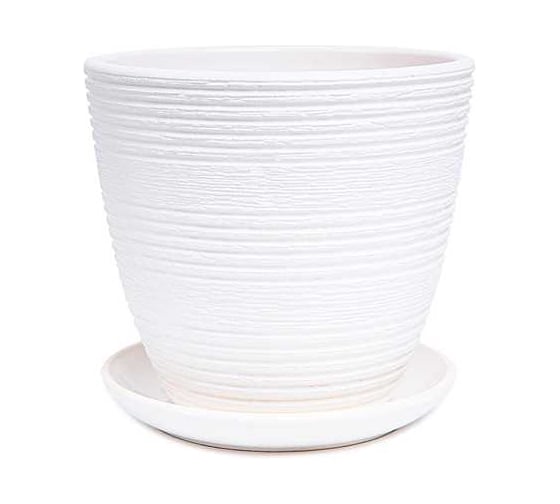 Изображение товара Горшок Сады Аурики керамика, с поддоном, Халва белый крокус, d-14.9 см, h 14 см 060435