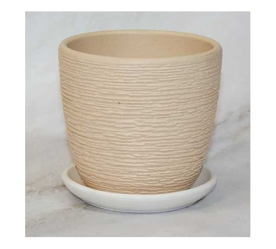 Изображение товара Кашпо Сады Аурики керамика, с поддоном, Гнездо бежевый крокус, d-9 см, h-9 см, 0.34 л 072074