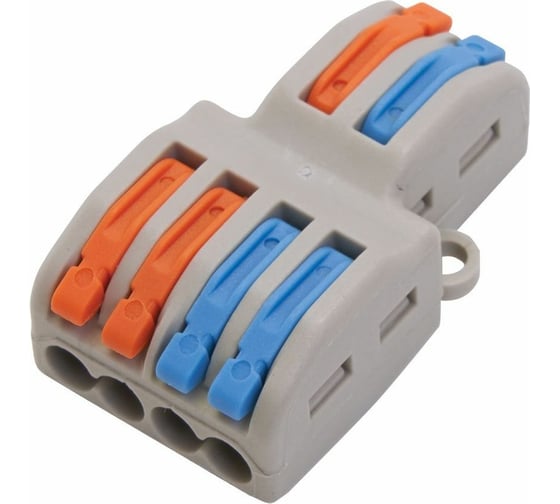 Изображение товара Строительно-монтажная клемма STEKKER подключения фазных проводников, 2-контактные группы 1 ввод, 2 вывода на полюс, LD222-424, 25шт, 39249