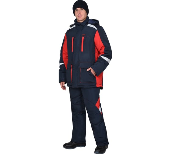 Изображение товара Костюм СИРИУС САТУРН зимний: куртка дл.,брюки т.синий с красным и СОП 50 мм р. 104-108/170-176 43556