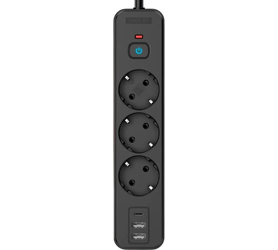 Изображение товара Сетевой фильтр Perfeo REAL HOME 1,0м, 3 розетки, 2USB+1TYPE-C, 16А, 3500 Вт,тройная защита,черный. 30025614