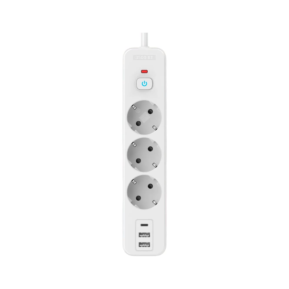 Изображение товара Сетевой фильтр Perfeo REAL HOME Тройная защита 16 А, 3 розетки, 2 USB + 1 Type-C, 2 м