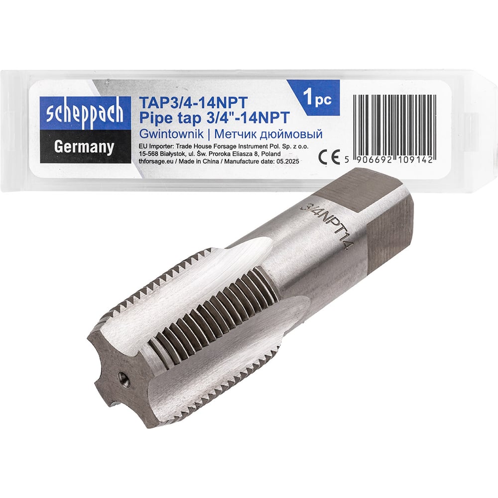 Изображение товара Метчик Scheppach 3/4-14NPT машинно-ручной для стальных труб и деталей Изображение товара Метчик Scheppach 3/4-14NPT машинно-ручной для стальных труб и деталей