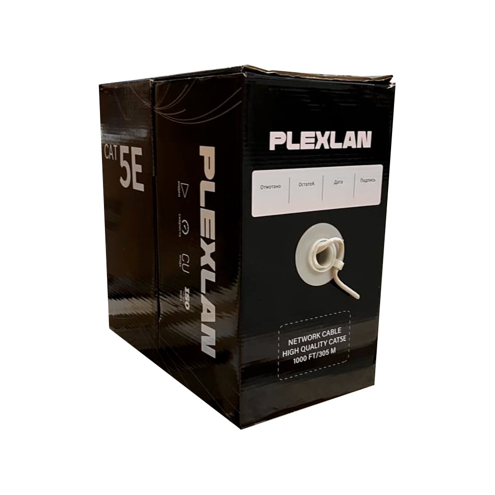 Изображение товара Прутой кабель PlexLan CCA UTP 4PR 24 AWG CAT5е бухта 305м светло-серый