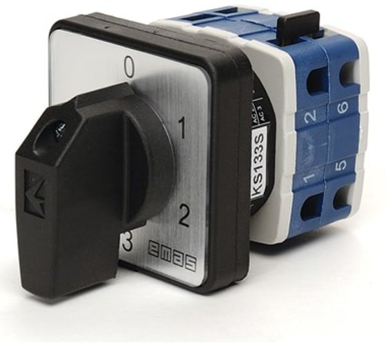 Изображение товара Переключатель Emas многоступенчатый 10А (0-3), 1 полюс, рамка 48х48мм, быстрый монтаж, 400В AC, IP54 PSA010KS133SQ