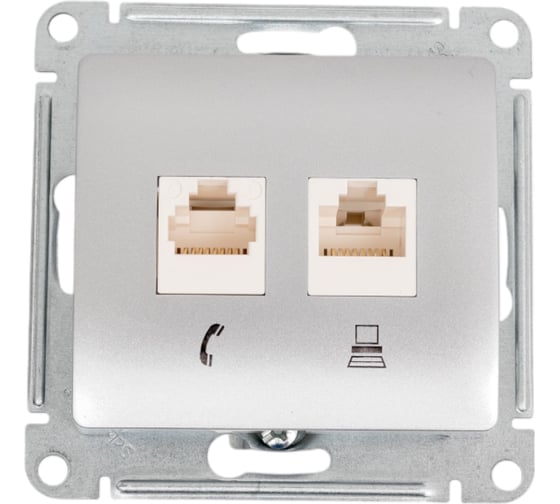 Изображение товара 2-я розетка Systeme Electric Glossa Алюминий RJ11+RJ45, кат.5E SE GSL000385