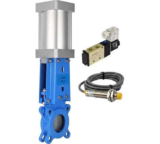 Изображение товара Задвижка шиберная DN.ru 304-304-M-1W Ду80 Ру16 односторонняя, пневмоприводом, пневмораспр. 24DC, индукционные датчики 24VDC D040-10497