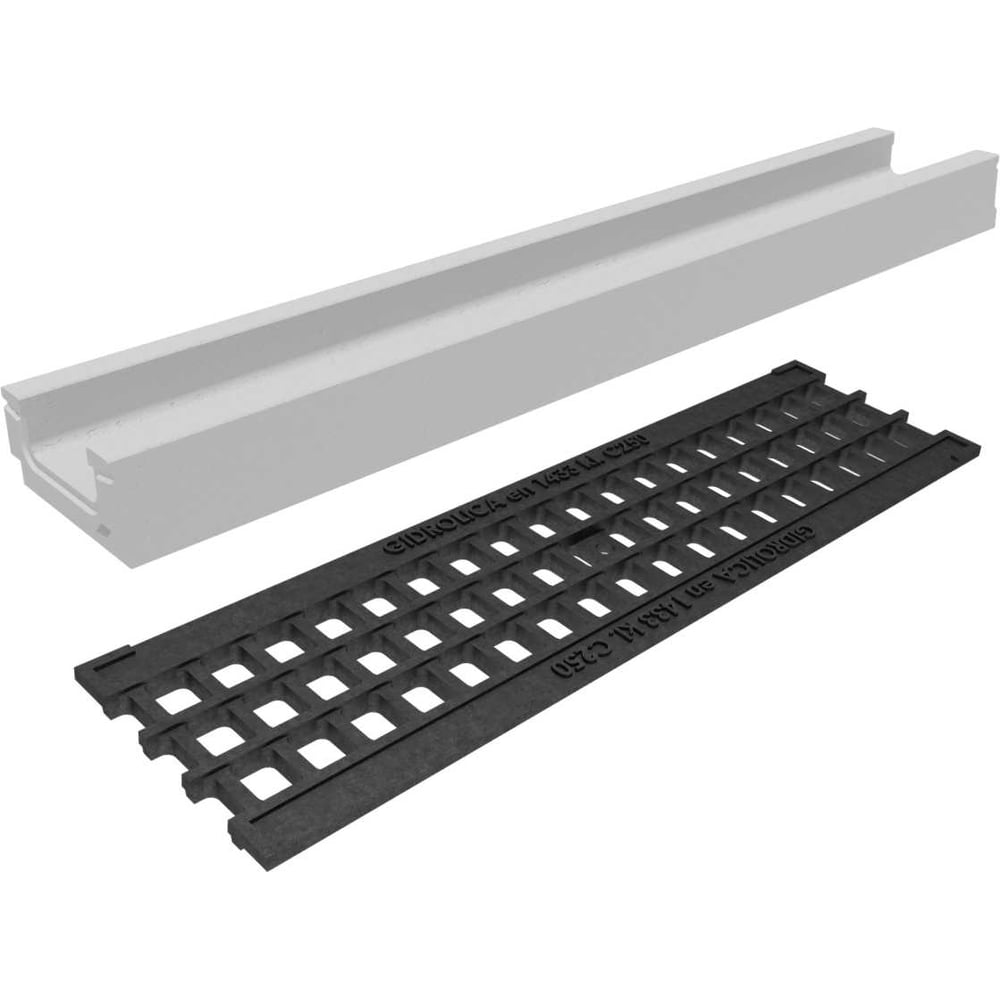 Изображение товара Бетонный лоток Gidrolica DN100 H80 мм с решеткой и крепежом