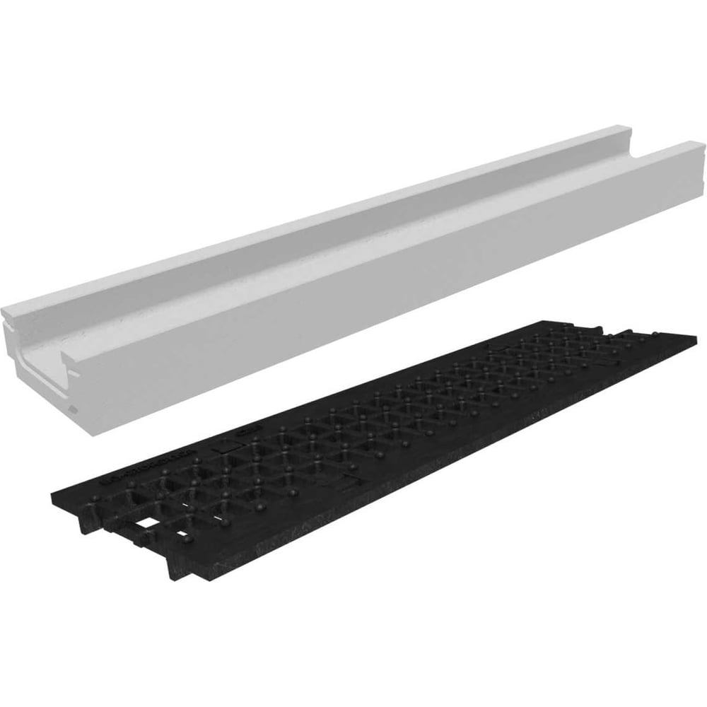 Изображение товара Бетонный лоток Gidrolica DN100 H80 с решеткой и крепежом