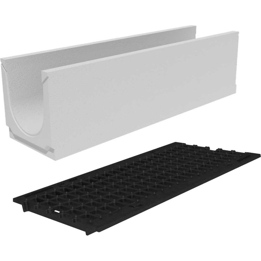 Изображение товара Бетонный лоток Gidrolica DN200 H280 без уклона с решеткой и крепежом