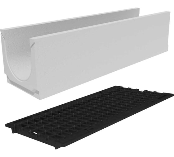 Изображение товара Лоток бетонный Gidrolica DN200 H255, без уклона с чугунной ячеистой решеткой и пружинным крепежом кл.С250 13150532