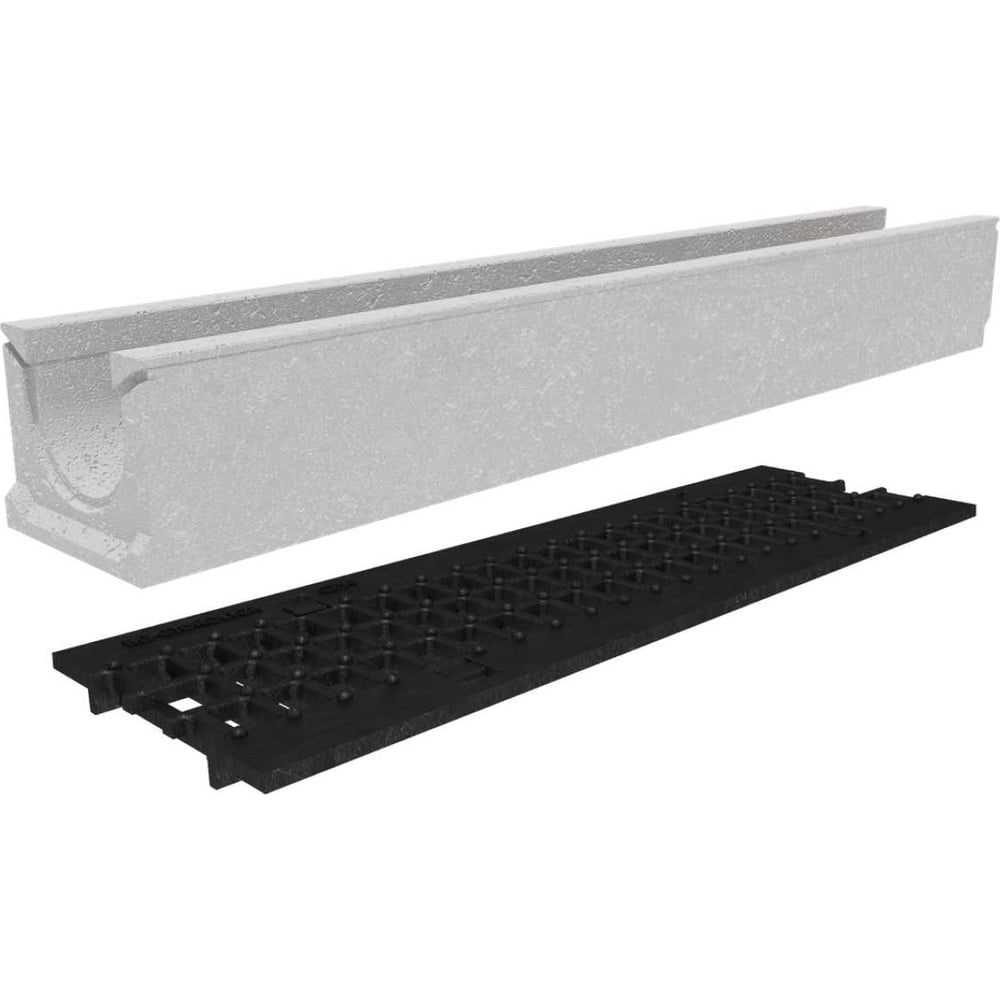 Изображение товара Бетонный лоток Gidrolica DN100 H132 с решеткой и крепежом для водоотведения