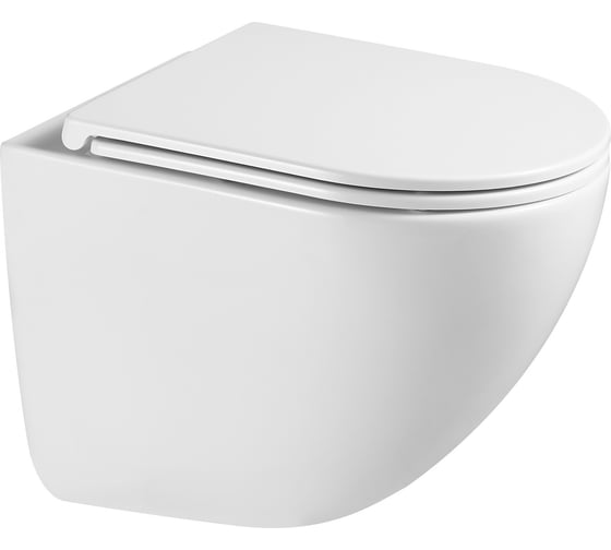 Изображение товара Унитаз ABBER Bequem подвесной белый, безободковый, смыв торнадо, с закрытым дном AC1131TC