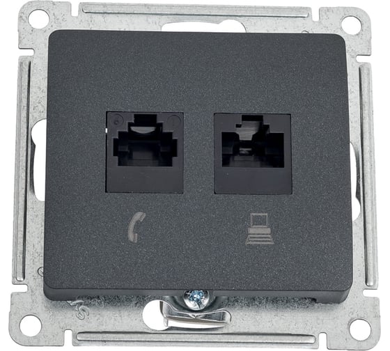 Изображение товара Розетка Systeme Electric Glossa Антрацит 2-ая RJ11+RJ45, кат.5E SE GSL000785