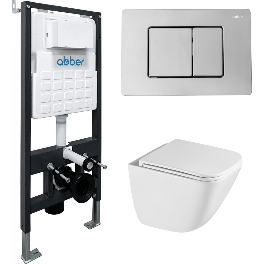 Изображение товара Подвесной унитаз ABBER Rechteck AC1220TC с инсталляцией и хромированной кнопкой