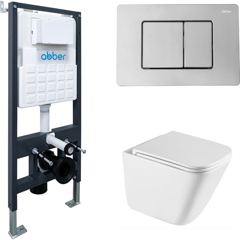 Изображение товара Подвесной унитаз ABBER Rechteck AC1219TC с инсталляцией и кнопкой хром