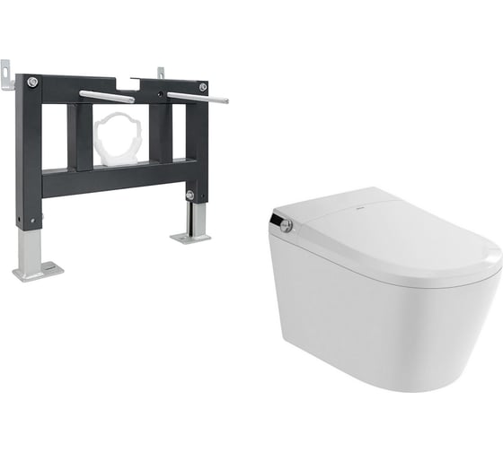 Изображение товара Комплект ABBER подвесной электронный унитаз-биде Bequem AC1119S белый с импульсным смывом с инсталляцией AC0101P AC1119S-AC0101P