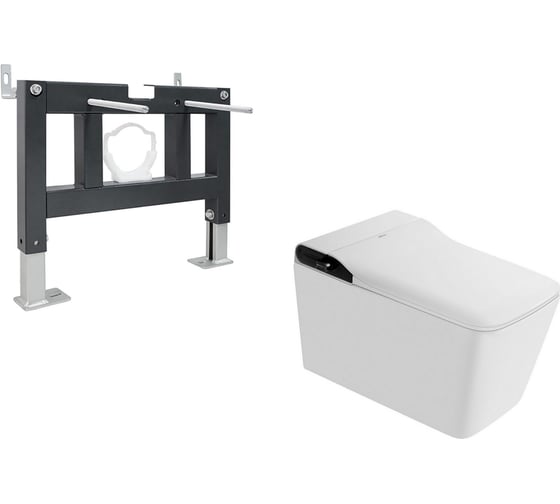 Изображение товара Комплект ABBER подвесной электронный унитаз-биде Rechteck AC1215S белый с импульсным смывом с инсталляцией AC0101P AC1215S-AC0101P