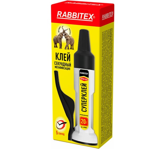 Изображение товара Клей секундный RABBITEX HQ суперклей УЛЬТРАПРОЧНЫЙ, ДОЗАТОР + 2 иглы для точечных работ, 609807