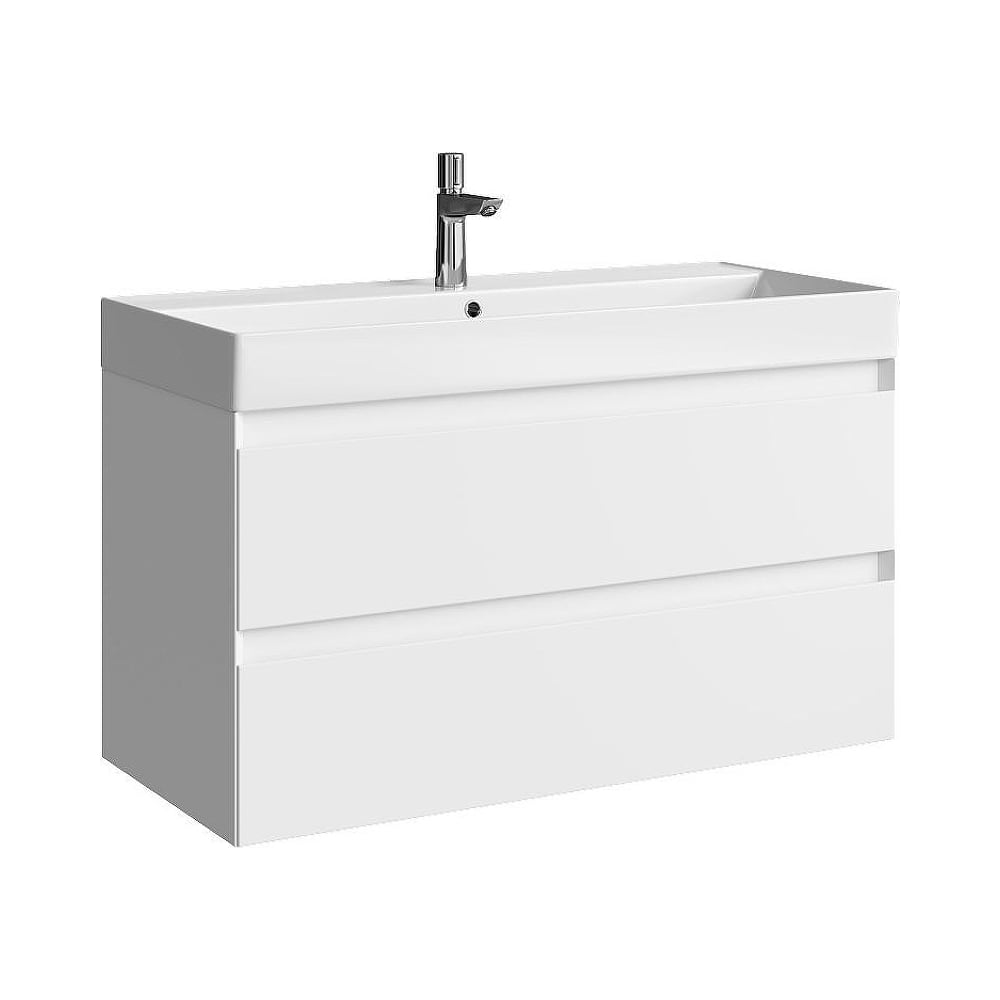 Изображение товара Тумба под умывальник AQWELLA Geometria белая современная подвесная 2 ящика
