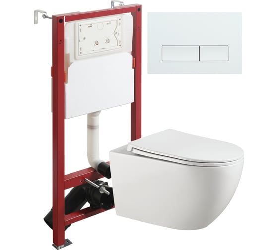 Изображение товара Унитаз подвесной безободковый Agger TORNADO белый с инсталляцией, микролифт, кнопка смыва белая ATI12150+APB288