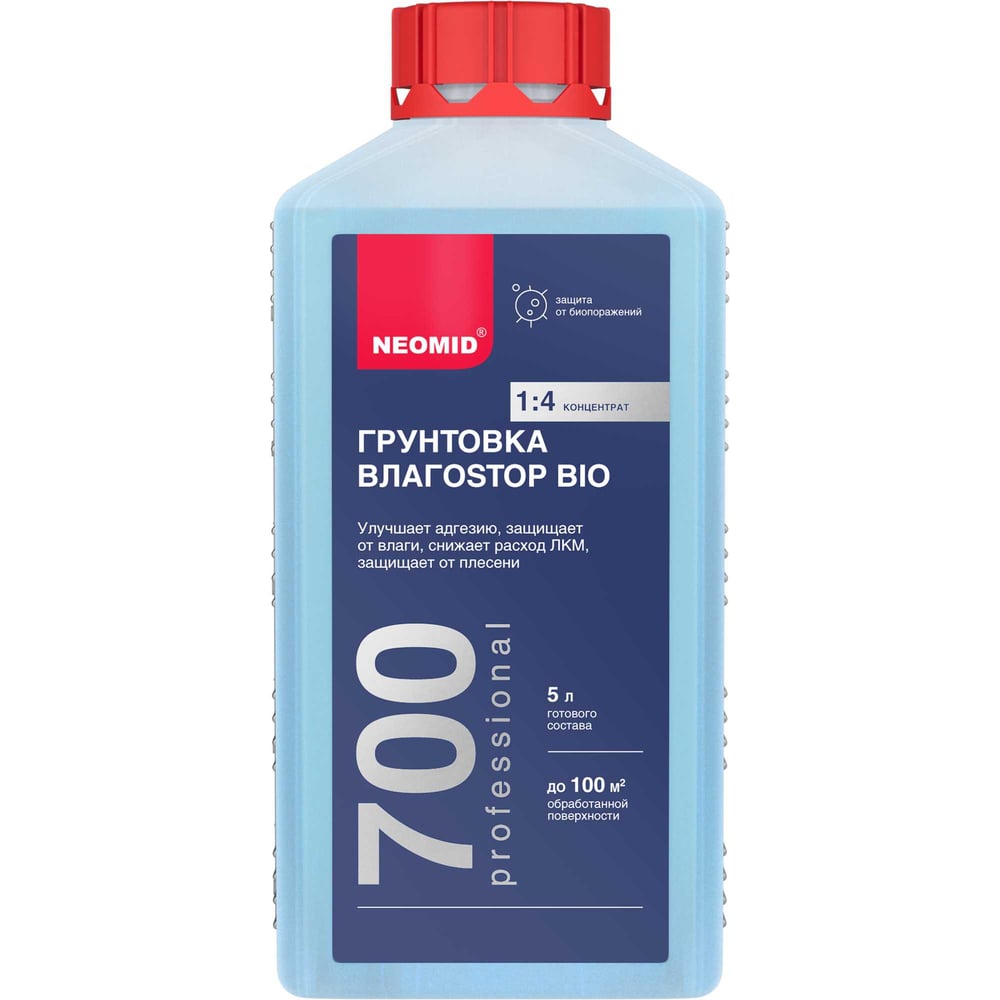 Изображение товара Грунт NEOMID ВлагоStop Bio концентрат 1:4 для внутренних и наружных работ 1 литр