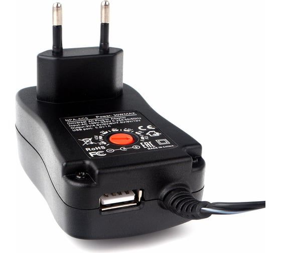 Изображение товара Универсальный Блок питания Gembird 3В-12В, 30Вт, порт USB, 8 штекеров, NPA-AC5