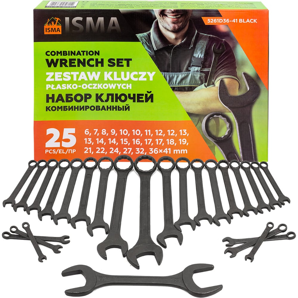 Изображение товара Набор ключей комбинированных ISMA 25пр. -5261D36-41 BLACK