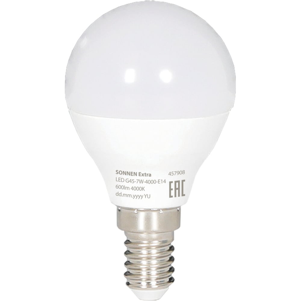 Изображение товара Лампа светодиодная  EXTRA 7 (60) Вт E14 шар нейтральный белый LED G45-7W-4000-Е14, SONNEN 457908