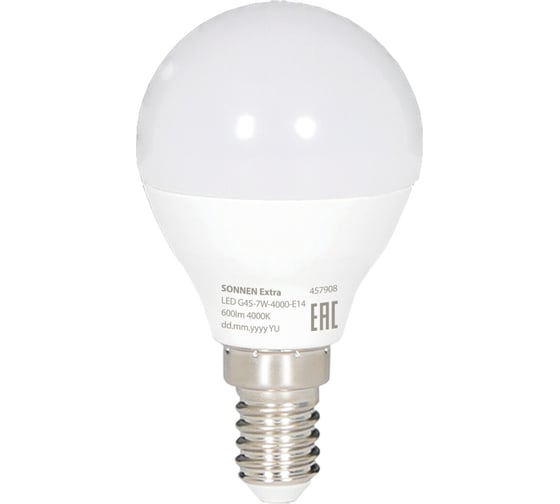 Изображение товара Лампа светодиодная EXTRA 7 (60) Вт E14 шар нейтральный белый LED G45-7W-4000-Е14, SONNEN 457908
